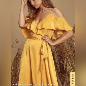 Lulu’s moriah wrap dress in mustard